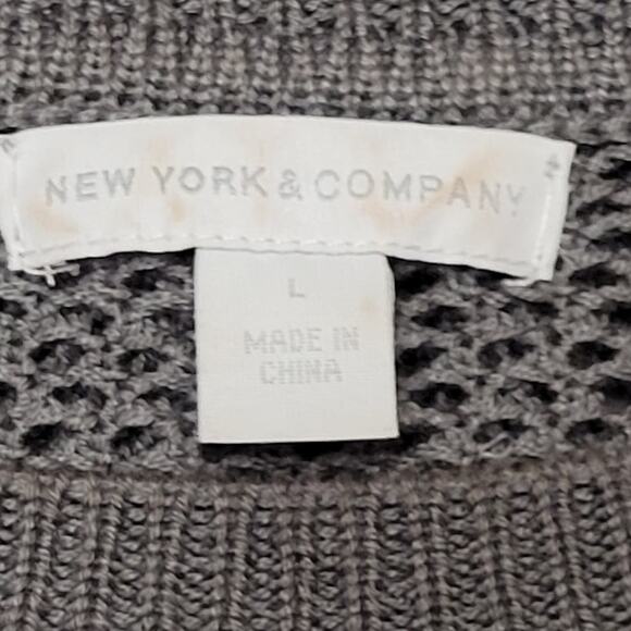 New York & Company Gray Fringe Tassel Open Knit Sweater Womens Large Semi Sheer - Picture 6 of 10